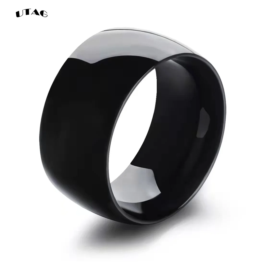 UTAG Simple 12MM Wide Large Titanium Steel Face Ring for Men Super Wide Silver Color Men\'s Ring Big Finger Ring Wedding Jewelry