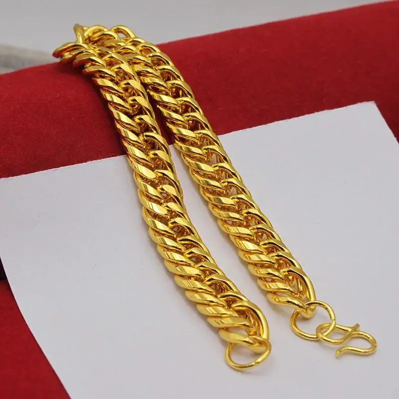 24K Gold Plated Copper Sand Gold Necklace Single Double Wave Chain Highly Polished Fashion Jewelry for