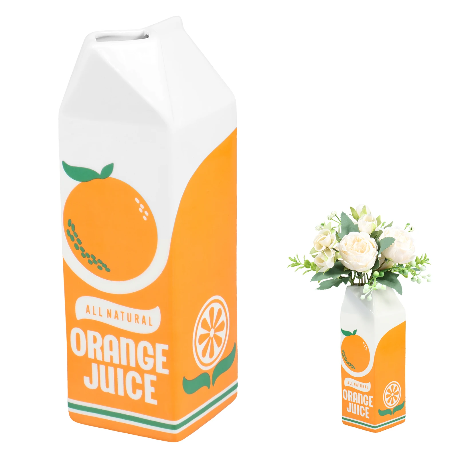 Vintage Orange Juice Vase Flower Vase Juice Box Ceramic Desktop Decoration for Home Living Room Cute Vase Office Creative Vase