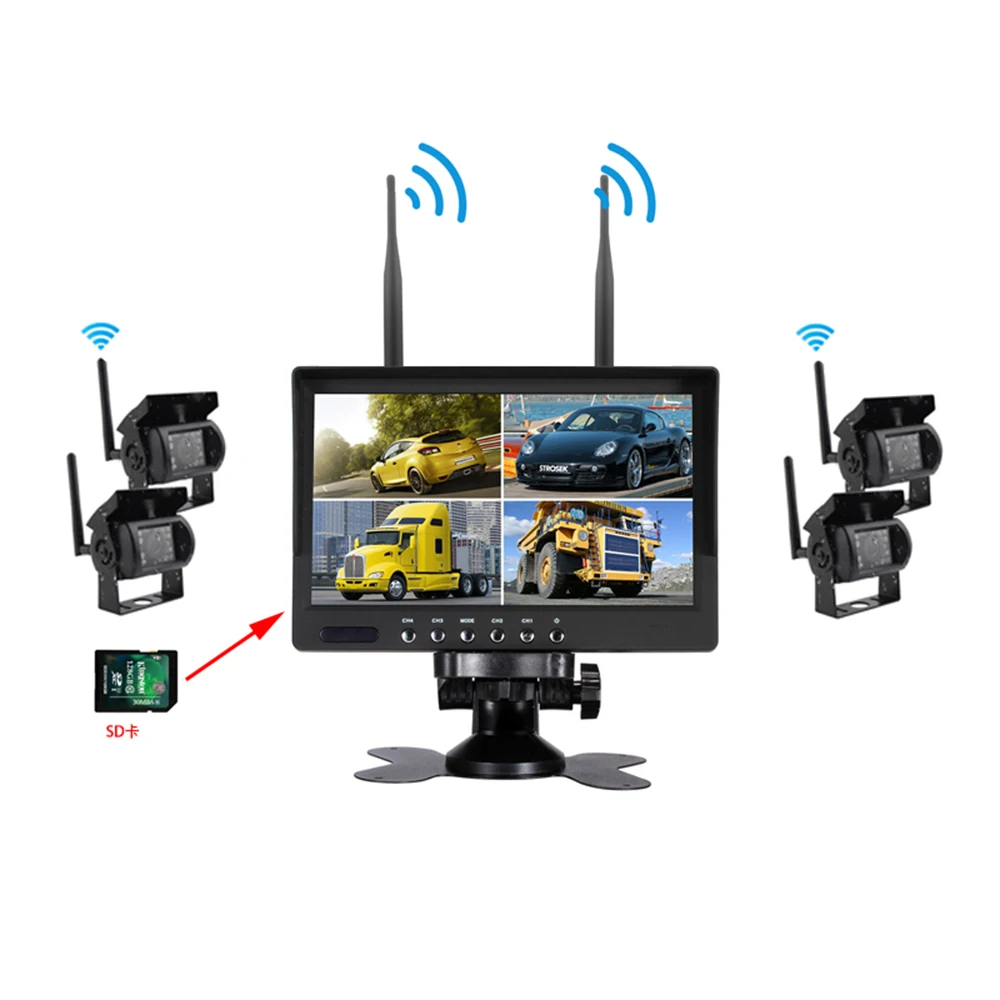 Car Reversing Aid Truck Bus Car Monitor Driving Recorder DVR 4-channel Dvr Surveillance Video 7 Inch Truck Camera and Dvr