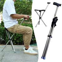 Outdoor Foldable Crutch Chair Elderly Walking Aid Crutch Stool Wholesale Lightweight Mountaineering Cane Walking Stick Stool
