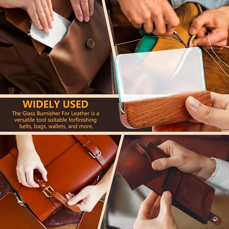 Jas Hujan Kaca Kerajinan Kulit untuk Kulit Pemoles, Alat Pemoles Kulit dengan Pegangan Rosewood Alat Kerja Kulit