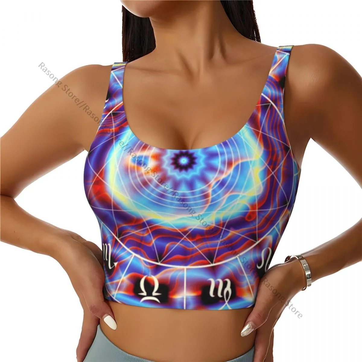 Yoga Vest Women Gym Sports Crop Tops Magic Circle With Zodiacs Sign Streetwear Workout Breathable Tank Top Female