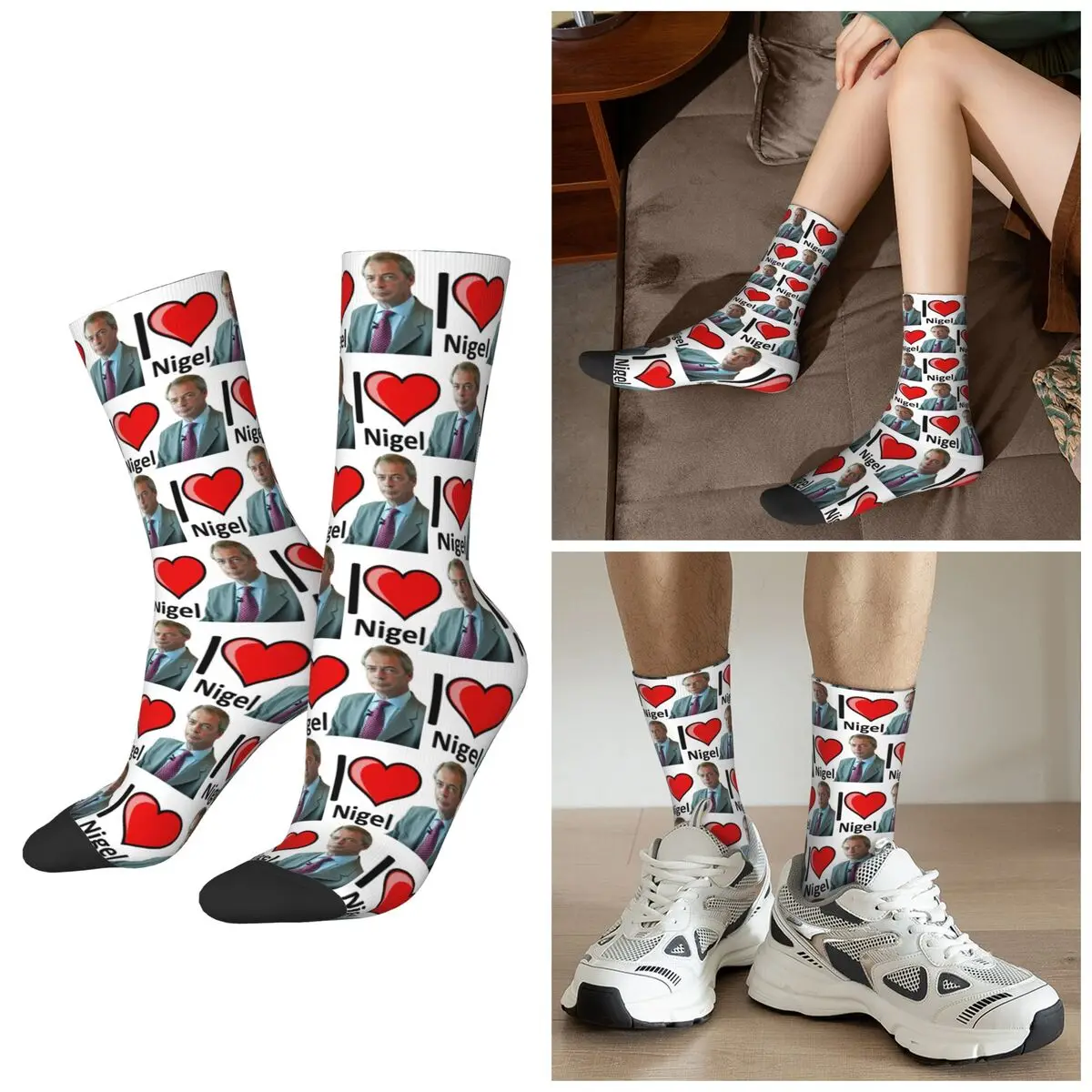 All Seasons Fantastic I Love Nigel Farage Design Socks Harajuku Crew Socks Super Soft Stockings for Men Women Valentine's Day