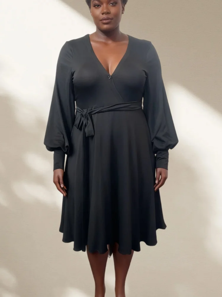 Wmstar vestidos de talla grande para mujer, venta al por mayor, ropa de otoño con cuello en V, vestido Maxi holgado informal elegante de manga larga, compras en la gota