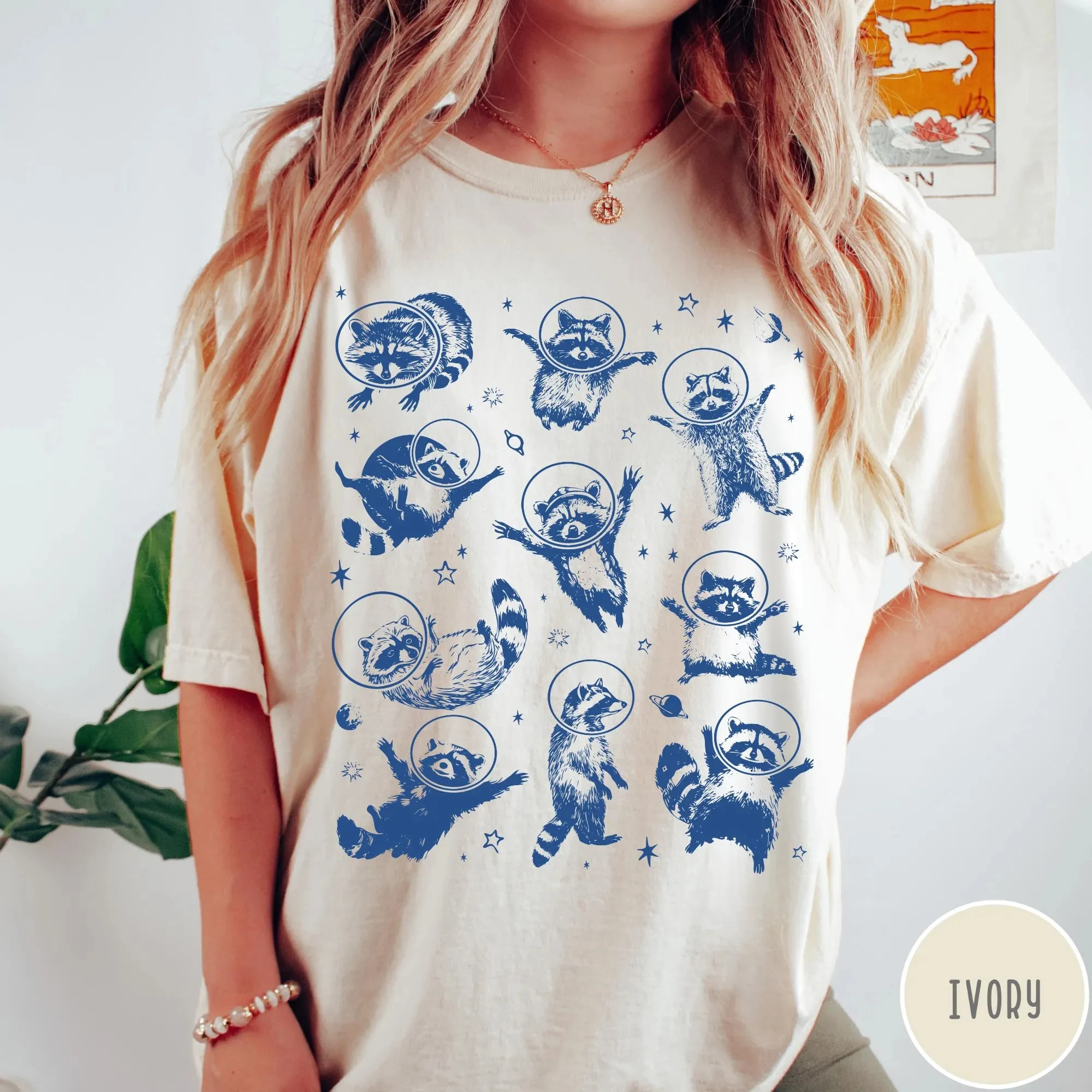 Women's Plus Size Raccoons in Space T-shirt Pure Cotton Breathable Fashionable and Versatile Unisex Streetwear Oversized