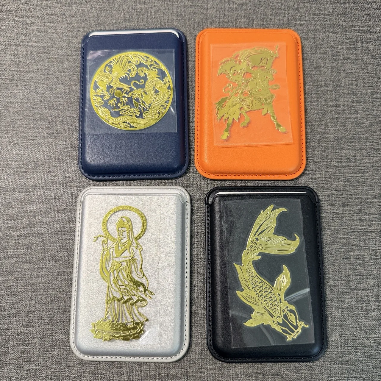 Buddhist Lucky Sticker Ornament Leather Magnetic Card Holder For Phone Wallet Upgraded Strong Magnet Adsorption