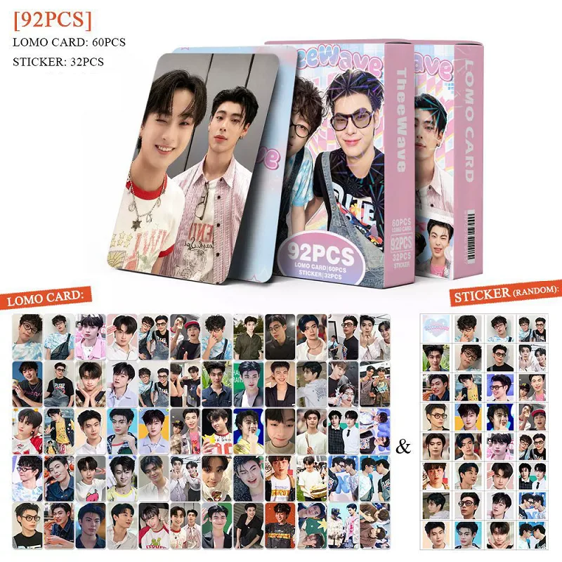 92PCS TheeWave Thai Drama Star Photo Cards Set with Mini Stickers Ice Paris Thee Thanapat LOMO Collection Gift for Fans