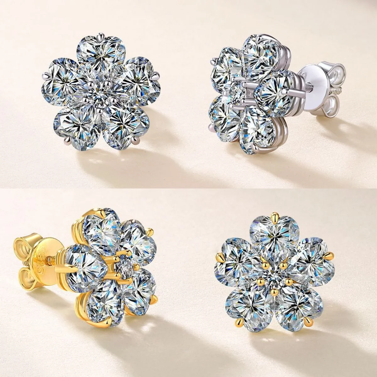 

S925 посеребренные серьги из 18-каратного золота с муассанитом и бриллиантами в форме сердца, серьги с цветком 5,1 карата для женщин, подарок