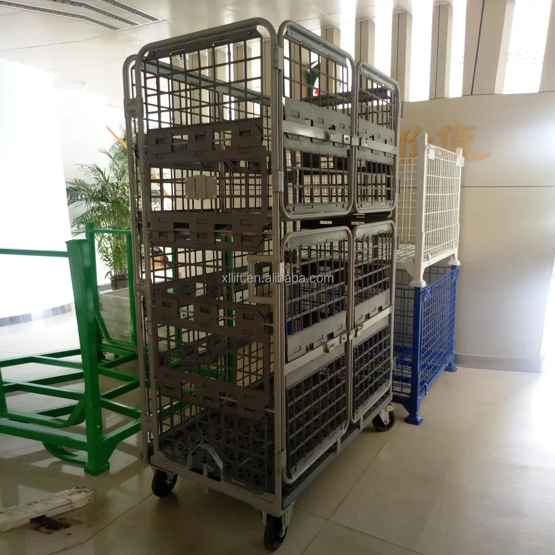 Logistics industrial laundry folding warehouse container cage roll containers trolley with door