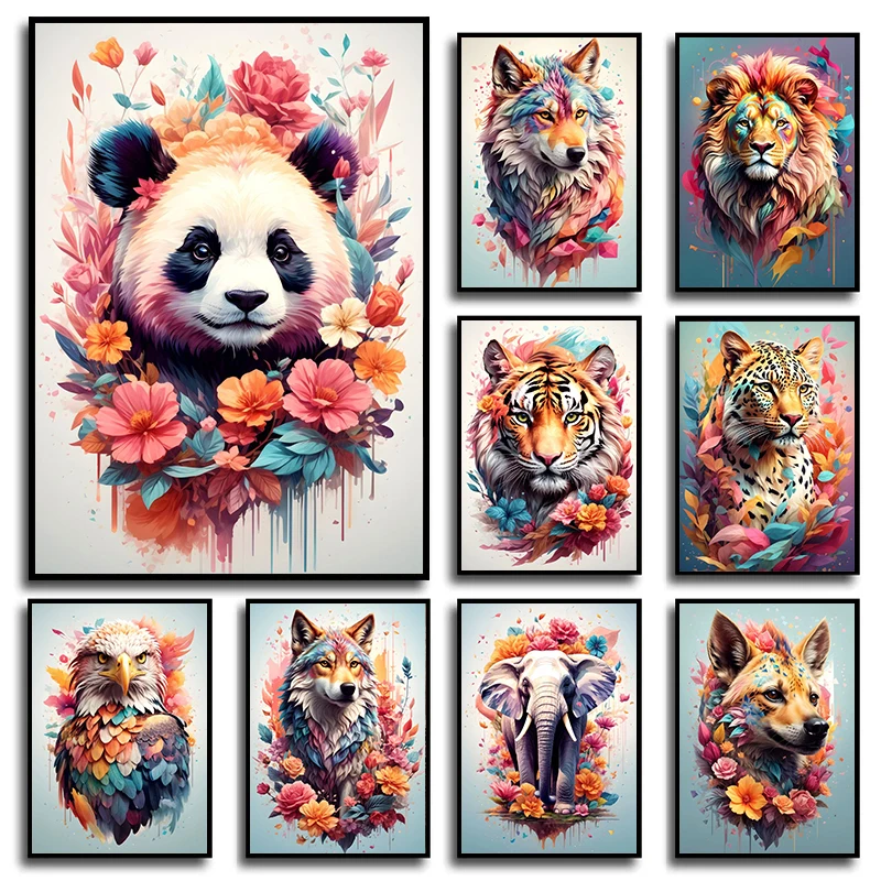 Vintage Animals Botanical Florals Panda Sloth Turtle Posters and Prints Canvas Printing Wall Art Picture for Living Room Decor