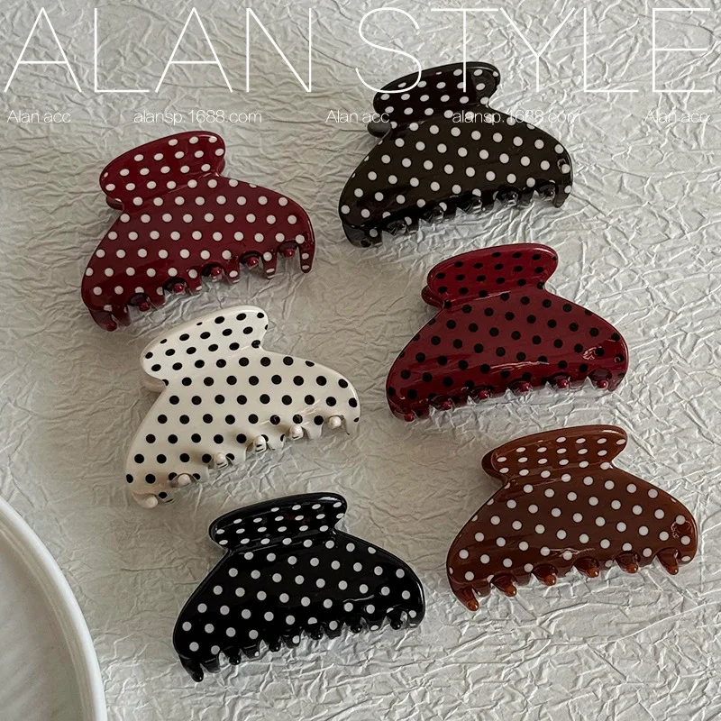 1pc Korean Ins Fall Winter Maillard Polka Dot Acetate Hair Claw Medium Shark Clip High End Versatile