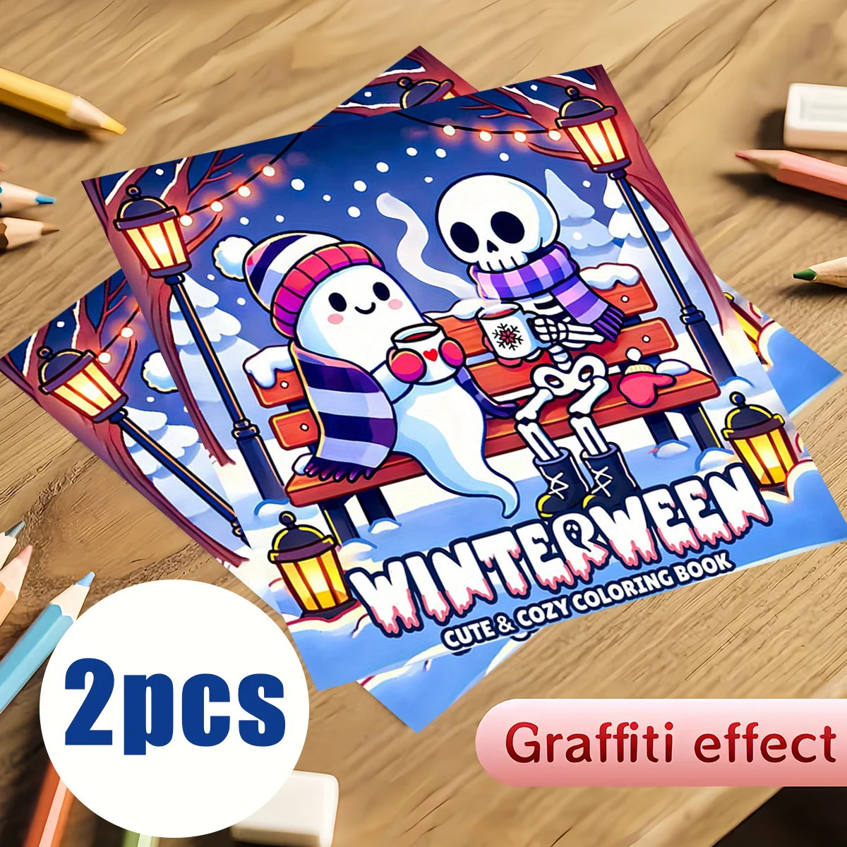 Winterween Cute Spooky Coloring Book for Toddlers Kids Ages 3-10, Big Bold Line Kawaii Skeleton Ghost Snowman Winter Halloween Snowy Festive Educational Drawing Activity Book, Thick No Bleed Paper Holiday Themed Preschool Art Workbook