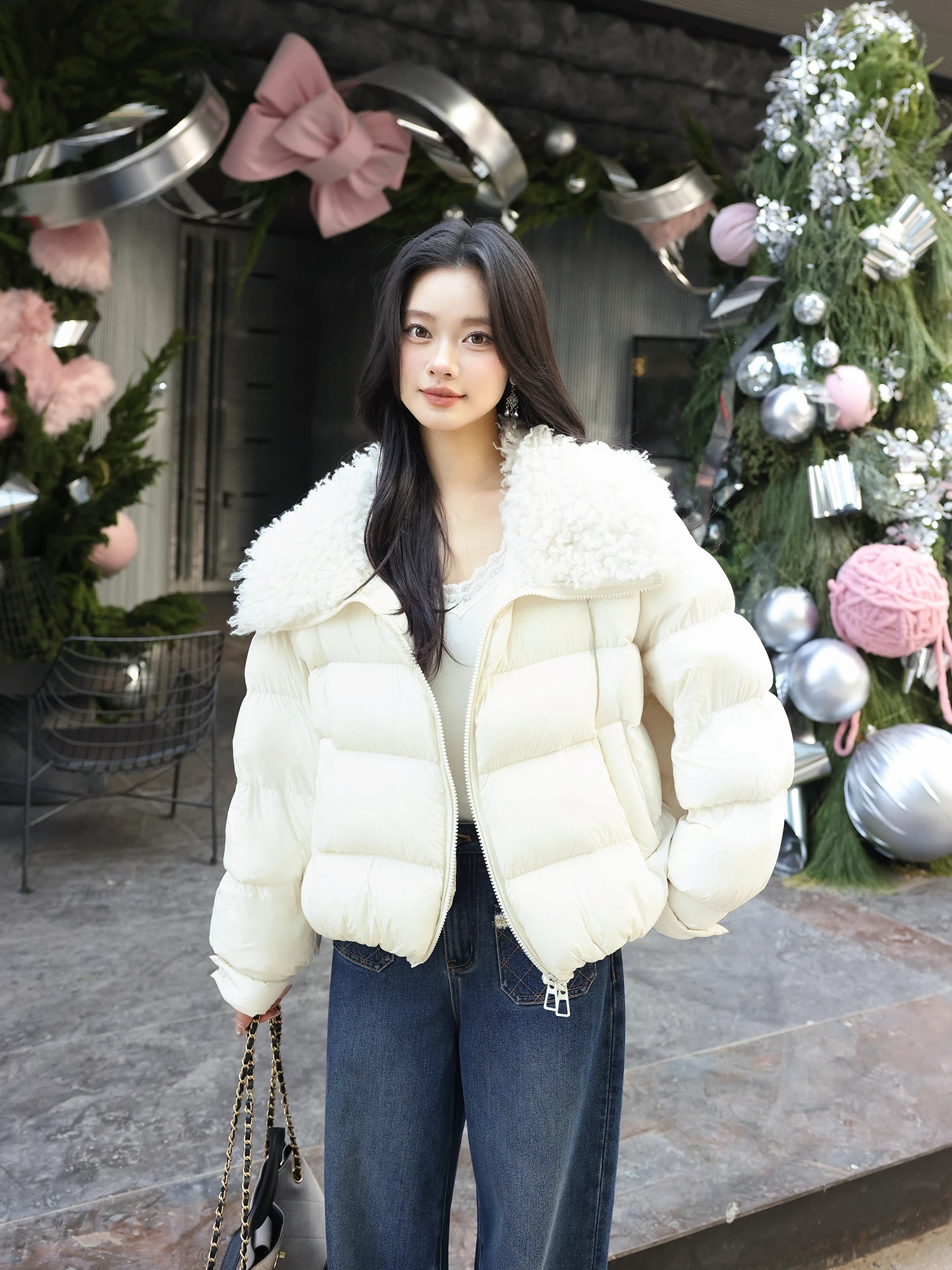 

MeHomeYang Teddy Lolli 95, белое пуховое пальто на гусином пуху с воротником-стойкой, теплая женская куртка с высокой талией