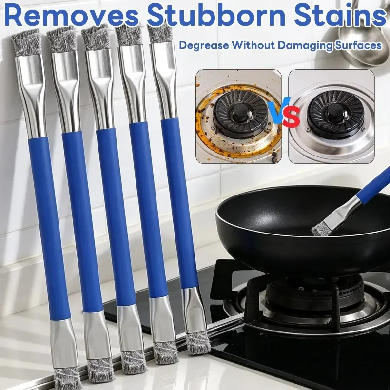 Double Ended Stainless Steel Wire Brushes with Long Handle Bristle Scrub Brush for Rust Grease Stain Cleaning Pot Metal Surface