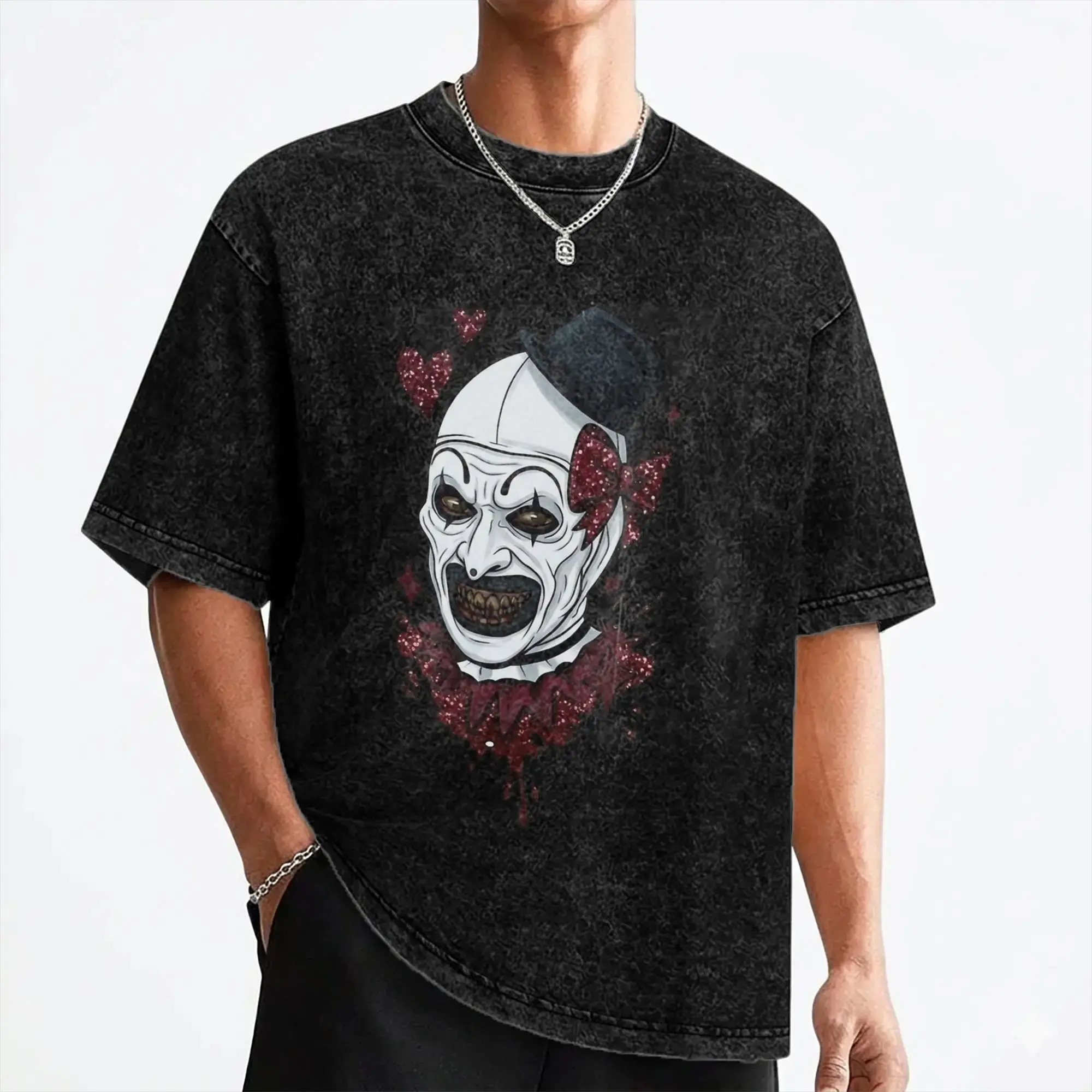 Terrifiers Art The Clown T Shirts Washed Short Sleeve Street T-Shirt Halloween Fashion for Men Women Streetwear Summer Tops Tees