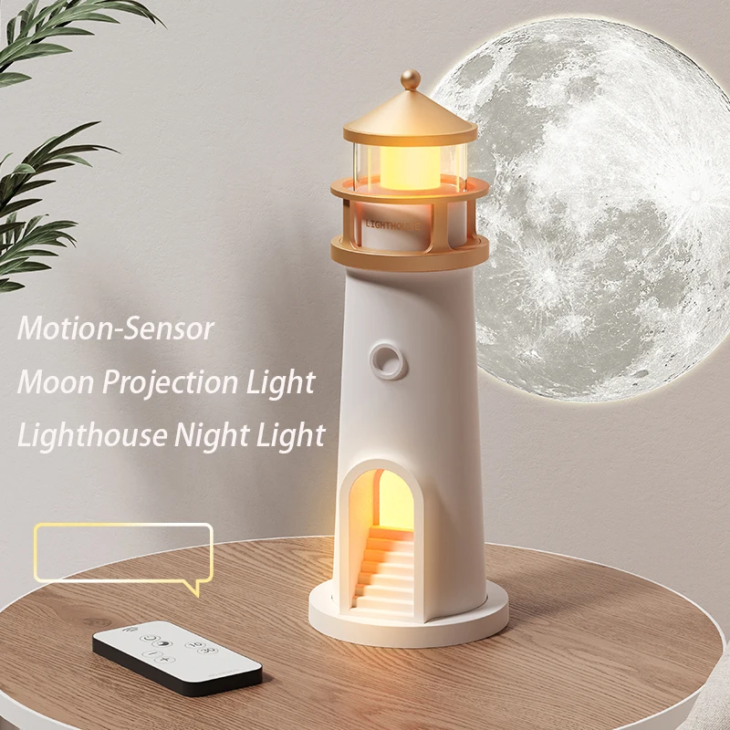 Moon Projection Light Remote Control Bluetooth Speaker Lighthouse Motion Sensor Nightlights Fake Candle Lamp Room Entryway Decor