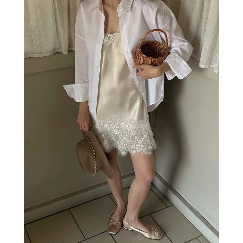 Women Sexy Lace Spaghetti Strap Dress Elegant Sleeveless Patchwork Asymmetrical Dress Lady High Street Party Club Camisole Dress