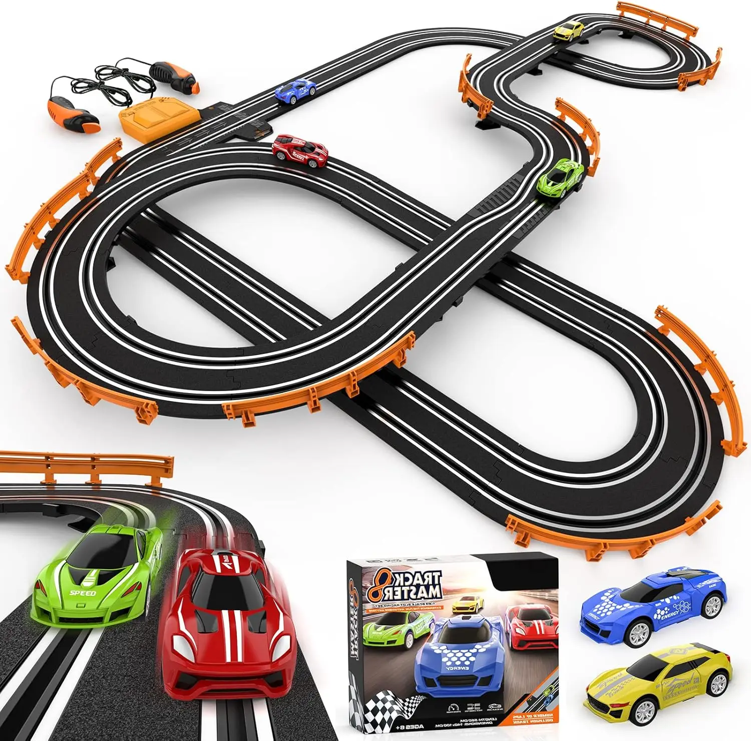 

Slot Car Race Track Sets with 4 High-Speed Racing Car, Battery or Electric Race Car Track for Boys and Kids Dual Racing Game Lap