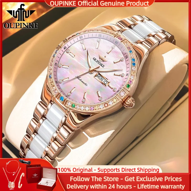 

OUPINKE 3283 Women Watch Luxury Brand Automatic Mechanical Watch Elegant Color Diamond bezel Set Gift Original Reloj Women Watch
