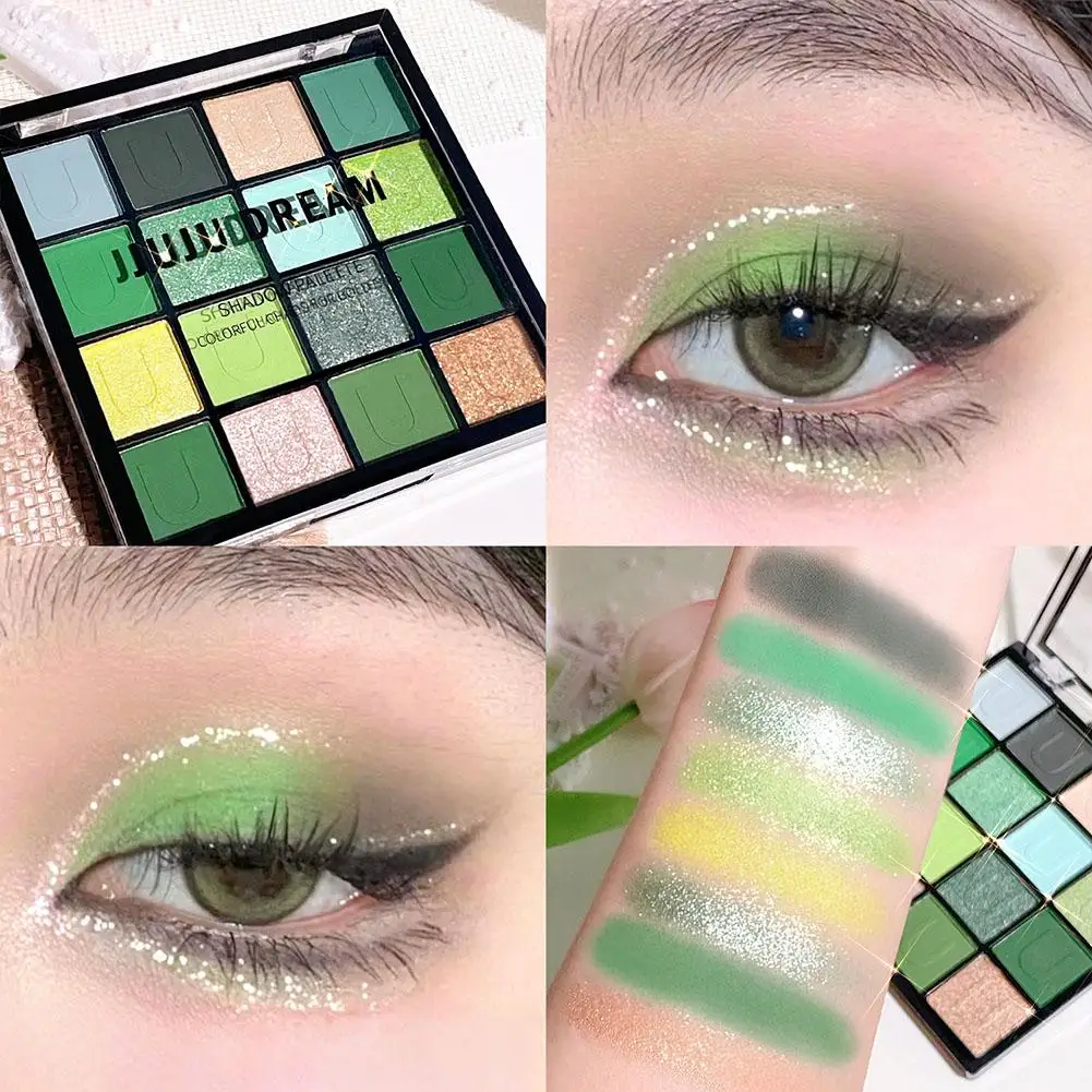 16 cores paleta de sombra fosco brilho perolado olho para fazer claro shimmer up sombra espírito verde delicado fácil pó m6e1