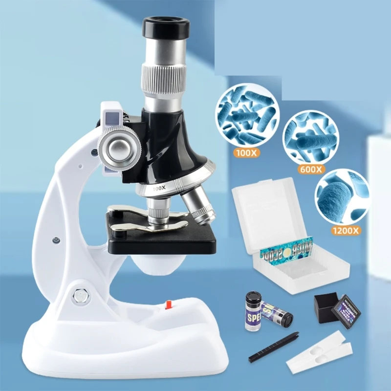 Y1UB 100/600/1200X LED Lab Microscope Home School Science Educational Toy Gift Refined For Kids Child Biological Microscope