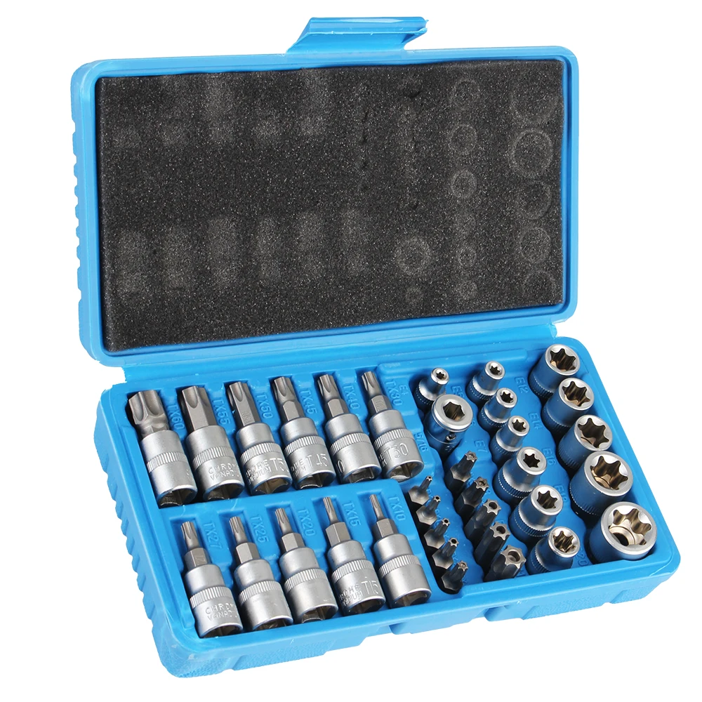 34Pcs/set Chrome Vanadium steel Car Repair Hand Tools Pressure Batch Sleeve Set Professional Torx Star Socket Hexagon Wrench Set