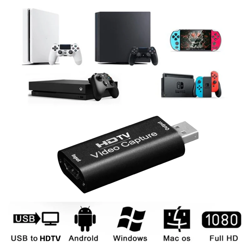 HD Video Capture Card para PS4 Game, Video Grabber, Gravação, Filmadora, Gravação da Câmera, Live Streaming, 4K, USB 2.0, HDMI, 4K