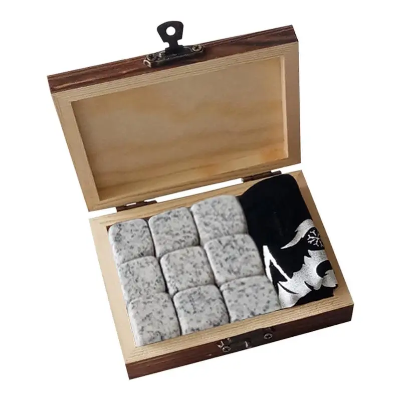 Whiskey Stones Gift Set 9 Granite Chilling Stones Whisky Rocks Reusable Ice Cubes In Wooden Box Best Drinking Gift