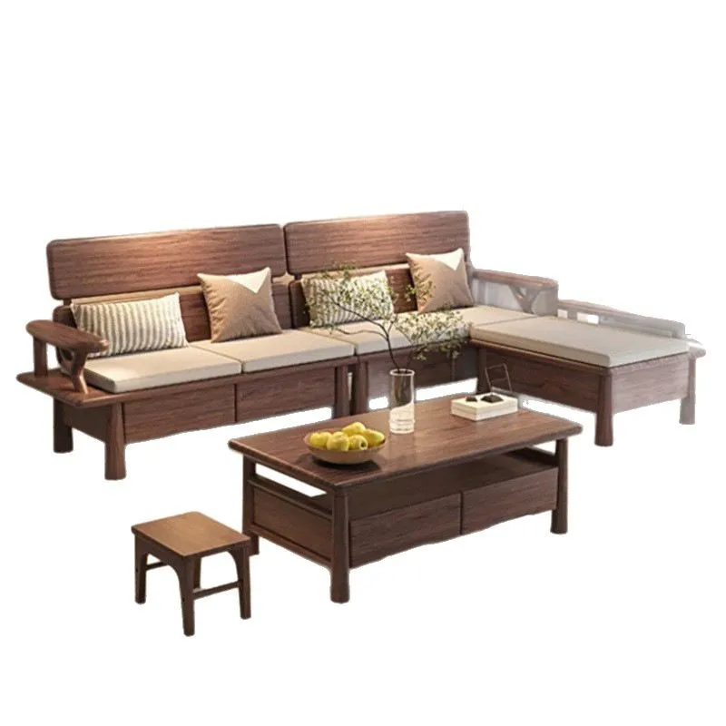 

New Chinese style, black walnut, solid wood, sofa, combination, household, living room, practical
