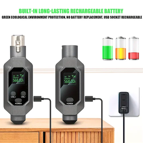 Imagen 2 del producto Convertidor de micrófono inalámbrico, conjunto de transmisor y receptor XLR Universal, sistema recargable para mezclador de Audio de micrófono dinámico