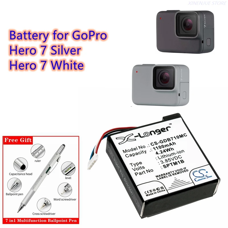 Camera Battery 3.85V/1100mAh SPTM1B for GoPro Hero 7 Silver, Hero