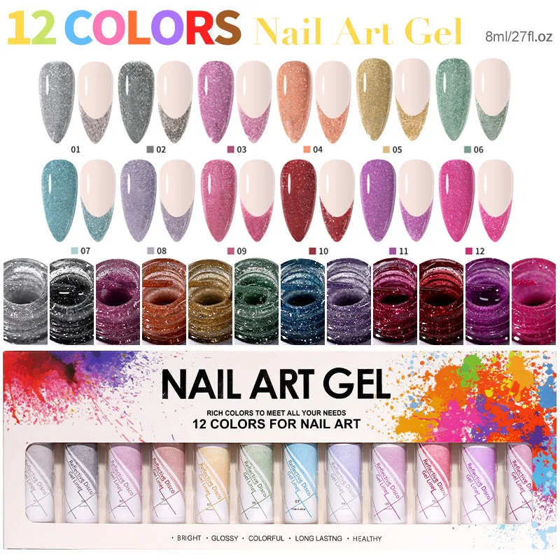 12 Colors/Set Gel Pull Liner Nail Polish Kit UV/LED Gel For DIY Hook Line Manicure Painting Gel Nail Art Supplies Brushed Design