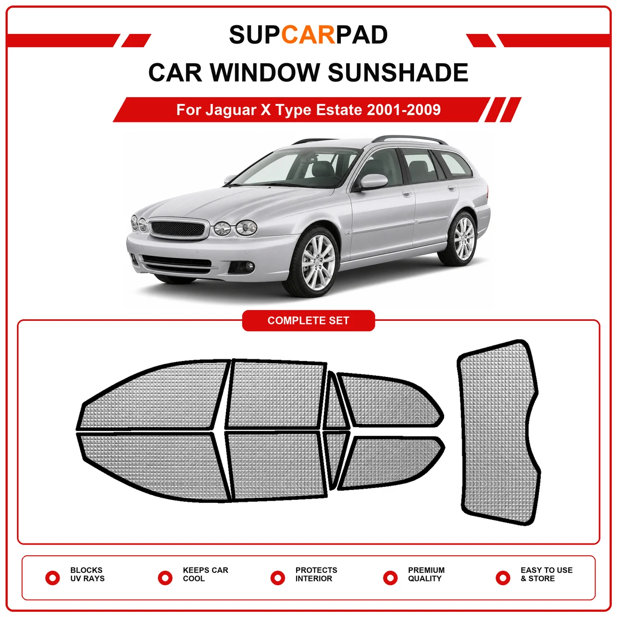 For Jaguar X Type Estate 2001-2009 Pre‑Cut Auto Window Sunshade Anti‑UV Car Sun Visor Protector