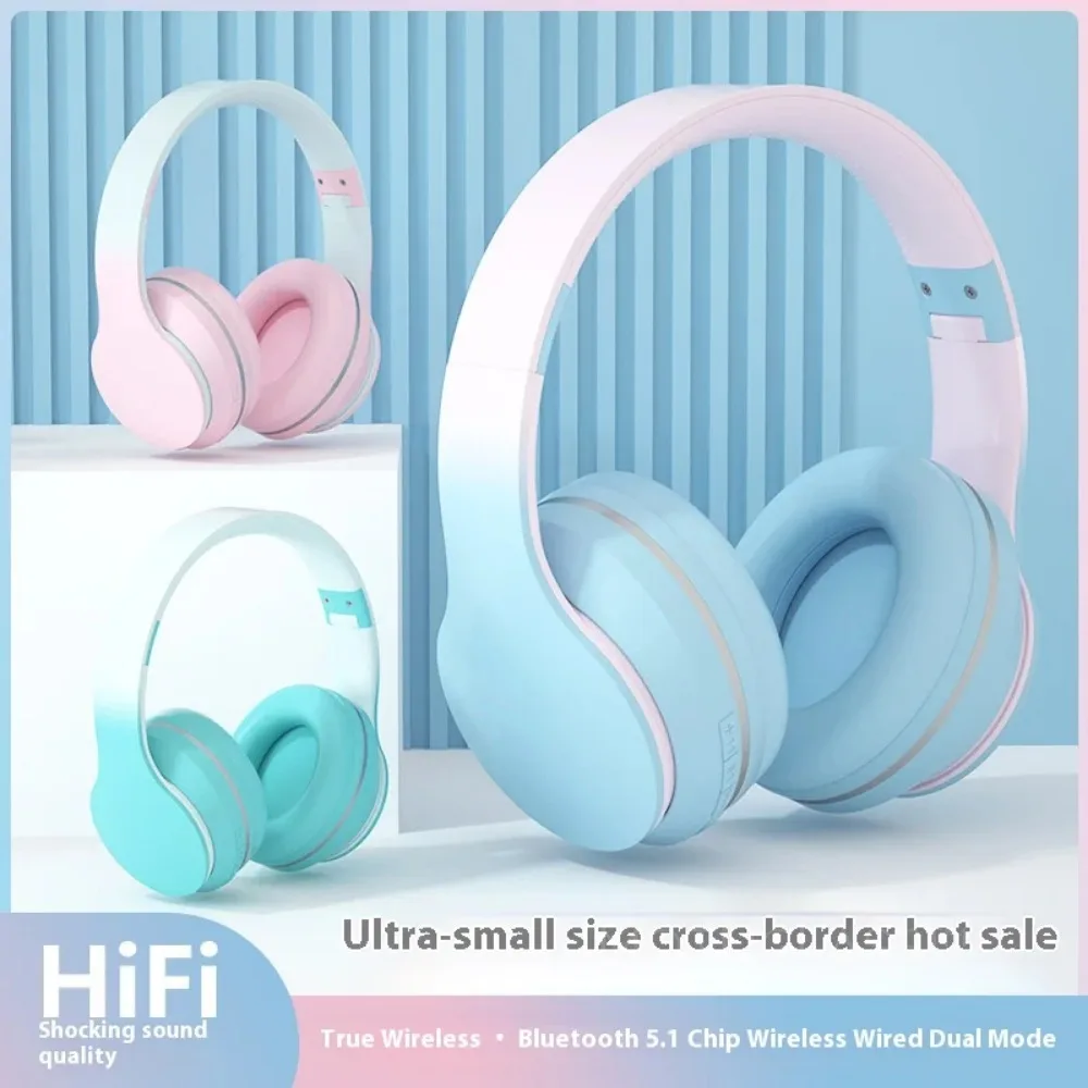 Wireless Bluetooth Over Ear Headphones Gradient Color Noise Cancelling Macaron Style for Travel Office Music Lovers