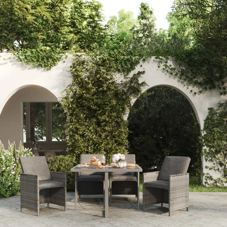 

5 Piece Patio Dining Set with Cushions Poly Rattan Gray