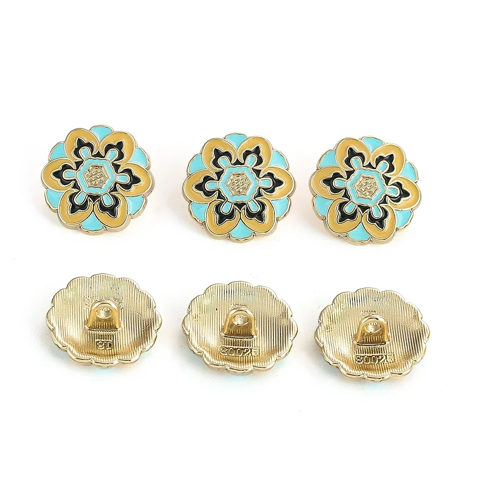 6pcs Enamel Metal Lotus Flower Buttons Retro Ethnic Palace Style Shank Buttons for Sweaters Shirts Suits Clothing Accessories