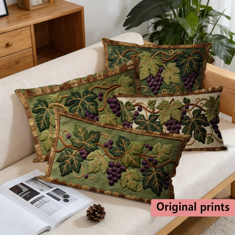 Vintage Grape Vine Embossed Pillow Cover Suitable For Sofa Bedroom Car Cushion Rectangular Back Cushion