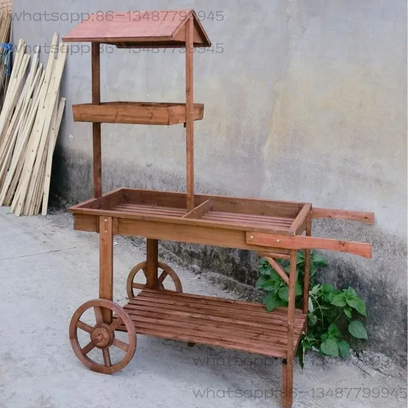 Stall Retro Solid Wood Float Flower Rack Flower Shop Decorative Display Rack Multi-functional Retro Cart