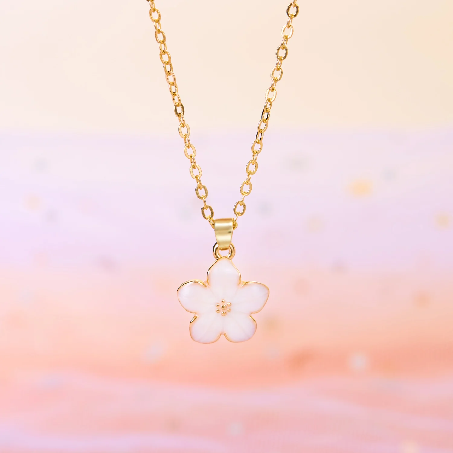 Einfache süße Kirschblüten-Halskette für Frauen, trendiger bunter Blumen-Anhänger, Halsband, Freundschaftsschmuck, Party-Geschenk – Detail 3