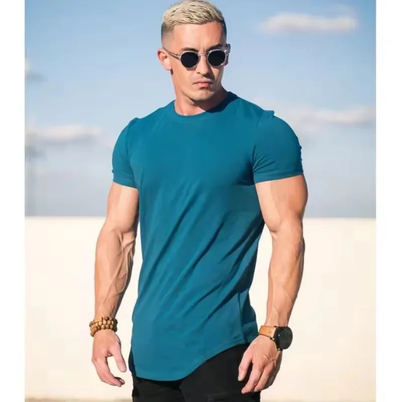 تدريب العضلات تي شيرت الرجال الصيف تجريب تي شيرتات قصيرة الاكمام عالية الجودة القطن اللياقة البدنية الرجال تي شيرت رياضة بلون القمم #4
