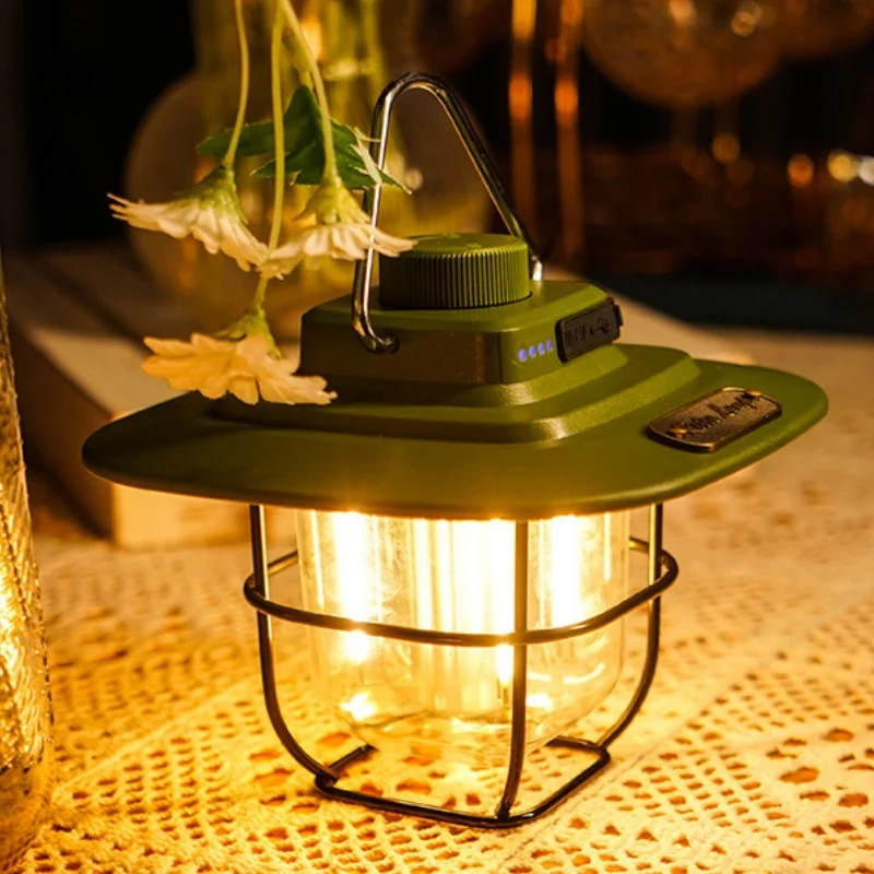 LED Camping Lamp Retro Hanging Tent Lamp Waterproof Dimmable Camping Lights USB Recharge Emergency Light Lantern for Outdoor