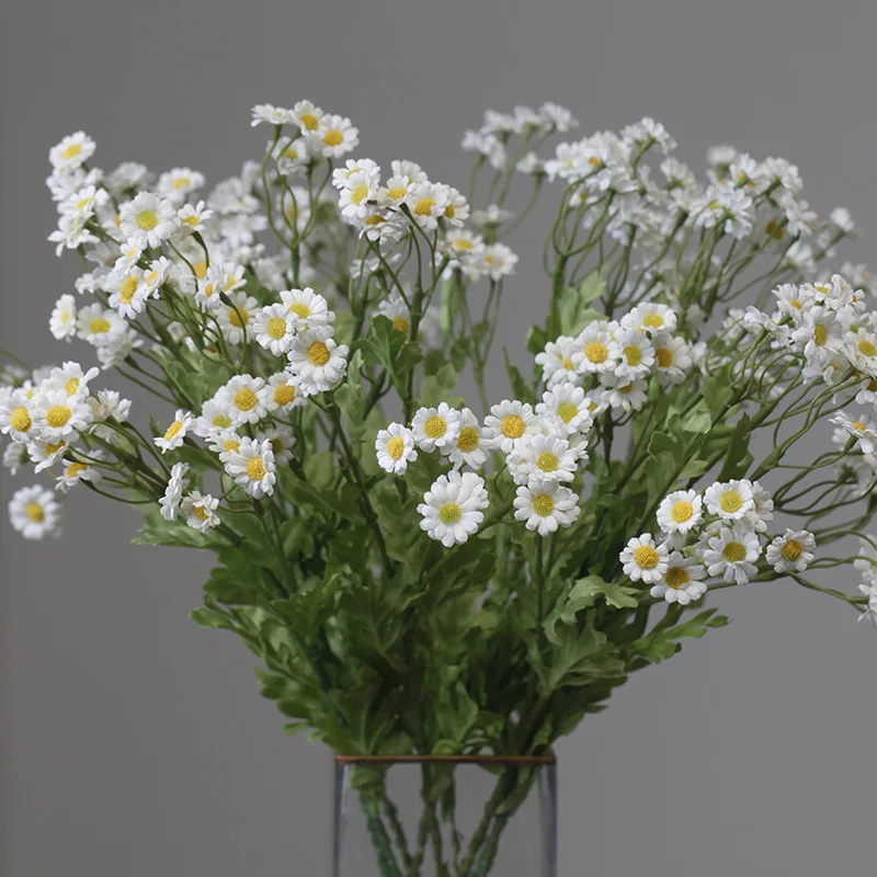Rama de manzanilla de 30 cabezas, flores falsas de seda para decoración del hogar, jardín, flores artificiales, margaritas blancas, decoración de habitación