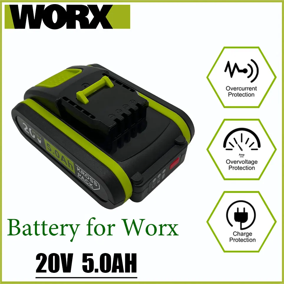 

20V 5000 MAh Lithium Battery Suitable for Worx WA3551 WA3553 WX390 WX176 WX178 WX386 WX678