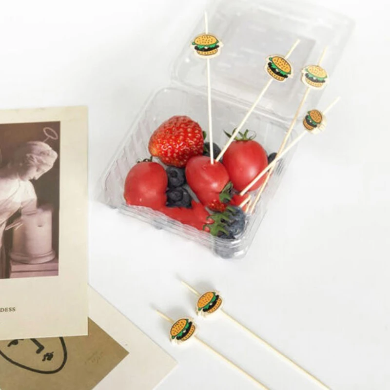 【السلام】100 قطعة همبرغر مقبلات الخيزران العصي المتاح الفاكهة عصا وجبة خفيفة أسياخ بوفيه الحفلات الخيزران يختار الطعام أدوات بينتو