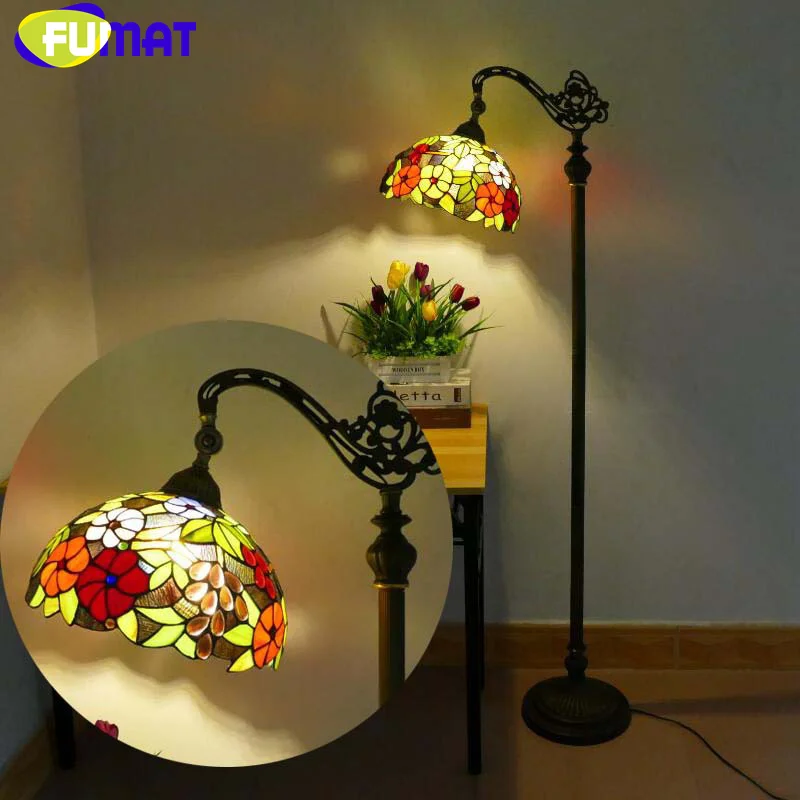 

FUMAT Tiffany style stained glass Nordic vintage floor lamp for bedroom bedside standing lamp study living room LED decor lamp