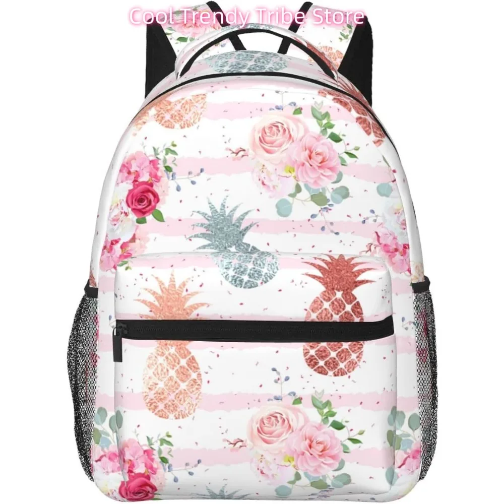 

Сумка для ноутбука «Снова в школу» Легкий рюкзак для ноутбука в полоску с цветком и ананасом Легкий многоцелевой дорожный повседневный рюкзак Un