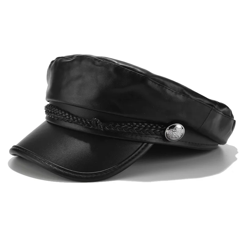 Trendy Baskenmütze Hut Frauen Casual Military Cap Flache Kapitän Trucker Caps Mode Pu Leder Reise Kadett Maler Achteckige Hüte – Detail 4