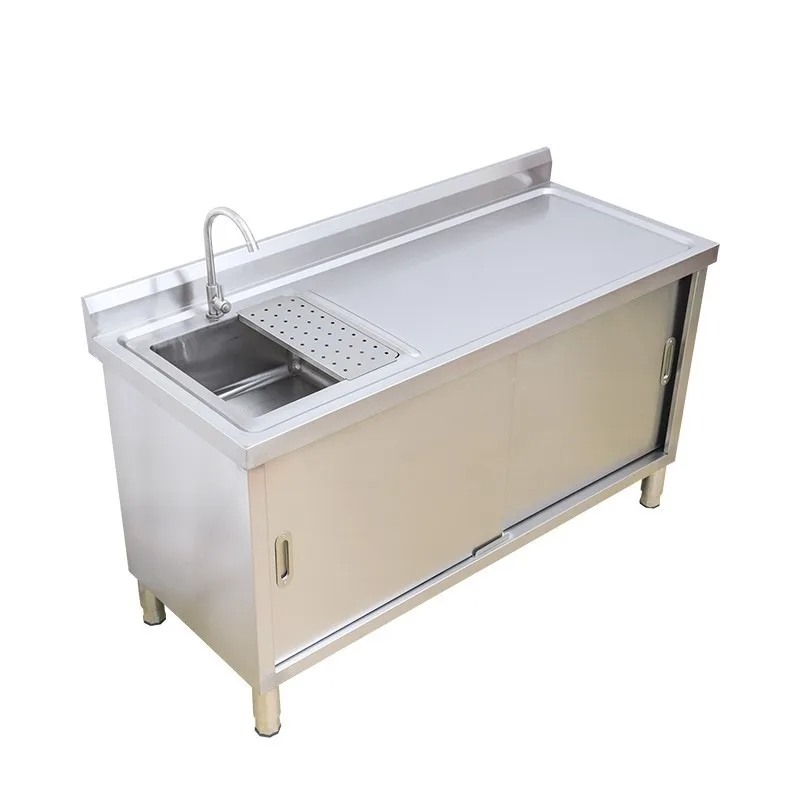

Stainless steel sliding door workbench with pool platform sink integrated stove cabinet hotel