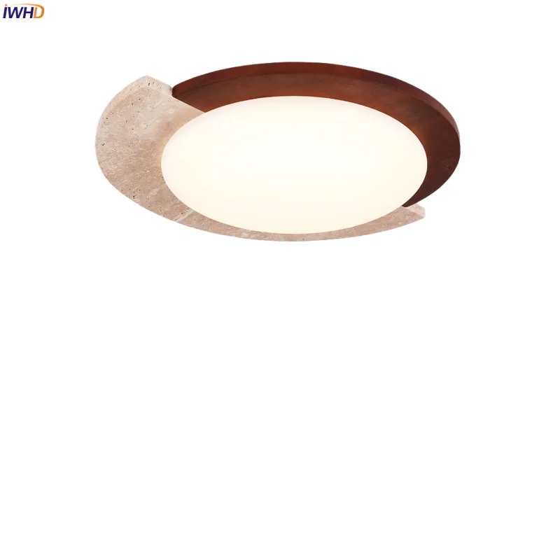 IWHD منتصف القرن سقف ليد حديث أضواء الديكور غرفة المعيشة غرفة نوم الخشب الأصفر الترافرتين مصباح السقف لامبا Sufitowa #1